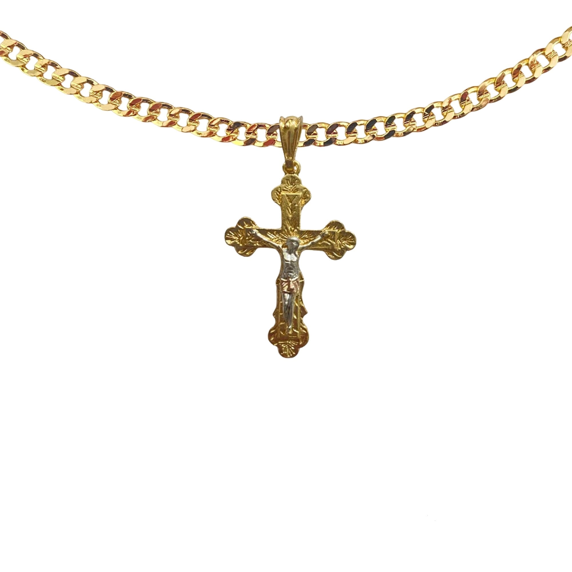 14K Bonded Gold Crucifix Necklace for Women, Best Unisex Christmas Gift for Women, Men, Her, Boyfriend, Girlfriend – 14K Cuban Chain with Jesus Cross Pendant, Best jewelry Gifts