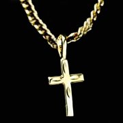 14K Bonded Gold Cuban Chain with Cross Charm, Best Unisex Christmas Gift for Women, Men, Girlfriend, Boyfriend, Her, Bestfriend, 14K Bonded Gold Necklace with Gift Box/Bag by Aria Jeweler