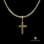 14K Bonded Gold Cuban Chain with Cross Charm, Best Unisex Christmas Gift for Women, Men, Girlfriend, Boyfriend, Her, Bestfriend, 14K Bonded Gold Necklace with Gift Box/Bag by Aria Jeweler