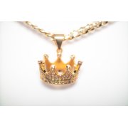 14K Bonded Gold Cuban Chain with Crown Charm, Best Unisex Christmas Gift for Women, Men, Girlfriend, Boyfriend, Her, Bestfriend, 14K Bonded Gold Necklace with Gift Box/Bag by Aria Jeweler