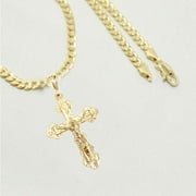 FOLLURE CLOTHING 14K Bonded Gold Cuban Chain with Crucifix Cross Charm, Best Unisex Christmas Gift for Women, Men, Girlfriend, Boyfriend, Her, Bestfriend, 14K Bonded Gold Necklace with Gift Box/Bag by Aria Jeweler