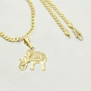 14K Bonded Gold Cuban Chain with Elephant Charm, Best Unisex Christmas Gift for Women, Men, Girlfriend, Boyfriend, Her, Bestfriend, 14K Bonded Gold Necklace with Gift Box/Bag by Aria Jeweler