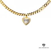 14K Bonded Gold Cuban Chain with Heart Charm, Best Unisex Christmas Gift for Women, Men, Girlfriend, Boyfriend, Her, Bestfriend, 14K Bonded Gold Necklace with Gift Box/Bag by Aria Jeweler