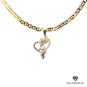 14K Bonded Gold Cuban Chain with Heart Rose Charm, Best Unisex Christmas Gift for Women, Men, Girlfriend, Boyfriend, Her, Bestfriend, 14K Bonded Gold Necklace with Gift Box/Bag by Aria Jeweler