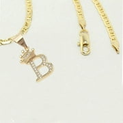 14K Bonded Gold Cuban Chain with Initial Letters Charm, Best Unisex Christmas Gift for Women, Men, Girlfriend, Boyfriend, Her, Bestfriend, 14K Bonded Gold Necklace with Gift Box/Bag by Aria Jeweler