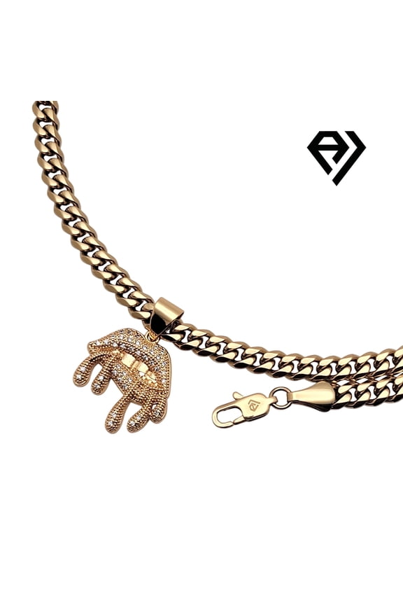 14K Gold Cuban Chain with Lip Drip Pendent, Unisex Christmas Gift for Women, Men, Boyfriend, Girlfriend Mother, Father, Her, Him 6mm Gold Necklace, Waterproof, Long Life by Aria Jeweler