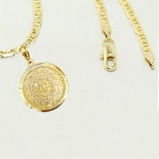 14K Bonded Gold Cuban Chain with Mayan Coin Charm, Best Unisex Christmas Gift for Women, Men, Girlfriend, Boyfriend, Her, Bestfriend, 14K Bonded Gold Necklace with Gift Box/Bag by Aria Jeweler