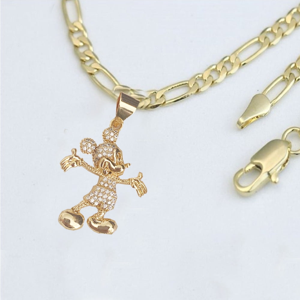 14K Bonded Gold Cuban Chain with Micky Charm, Best Unisex Christmas