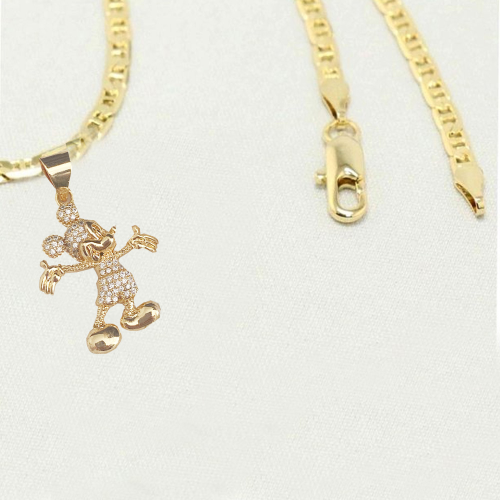 14K Bonded Gold Cuban Chain with Micky Charm, Best Unisex Christmas