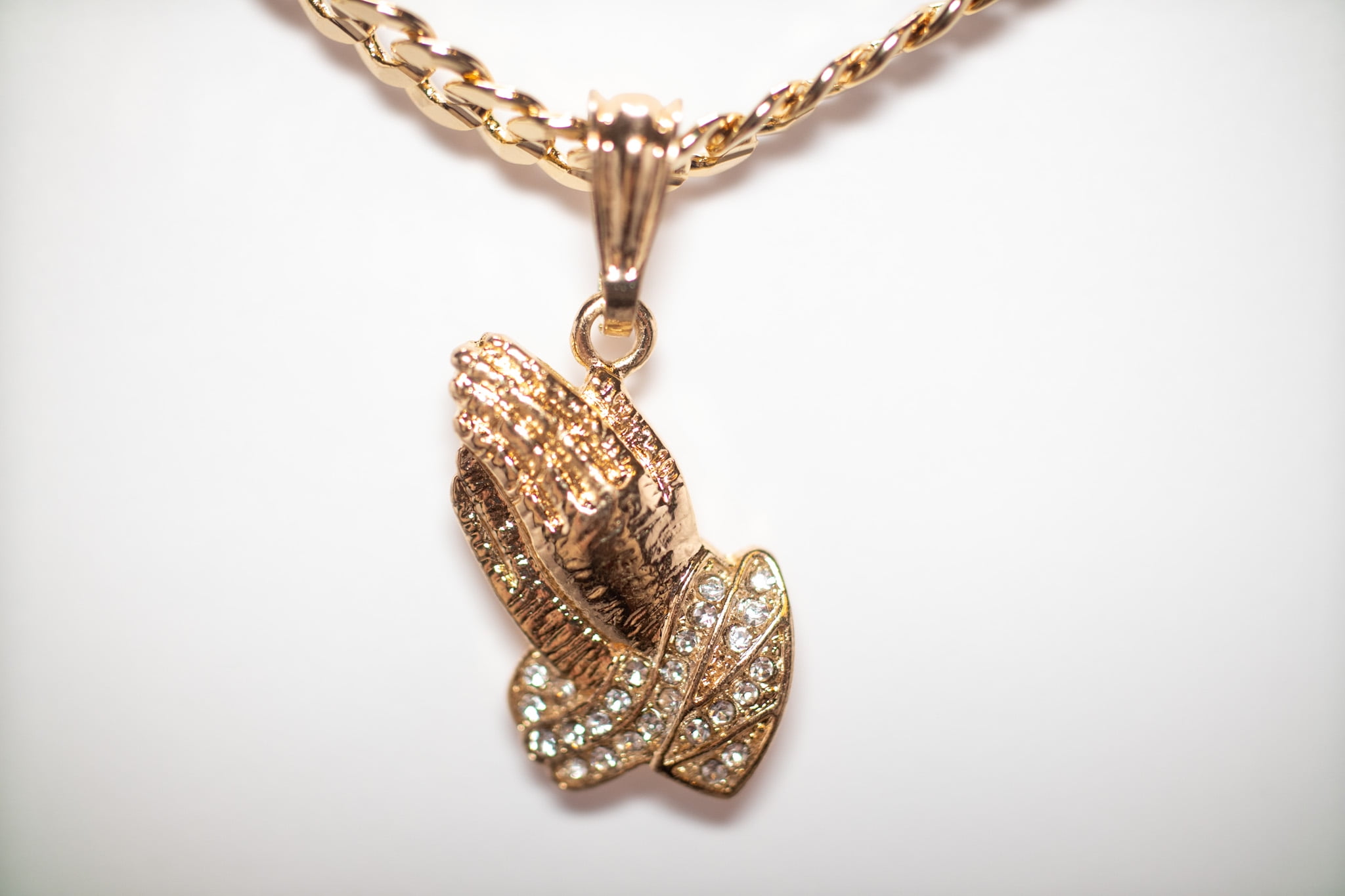 14K Bonded Gold Cuban Chain with Prayers Hand Charm, Best Unisex