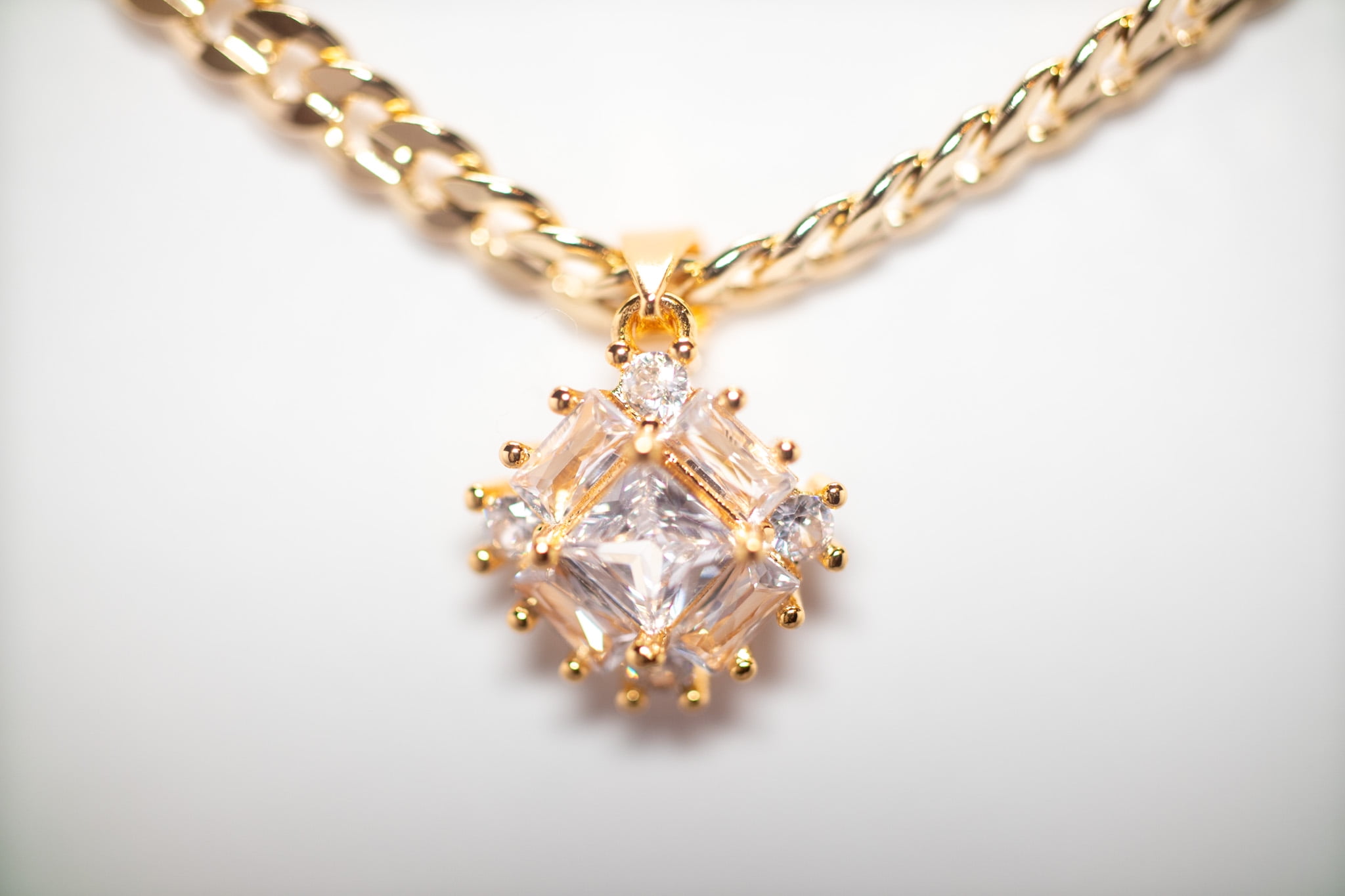 14K Bonded Gold Cuban Chain with Square Diamond Charm, Best Unisex Christmas Gift for Women, Men