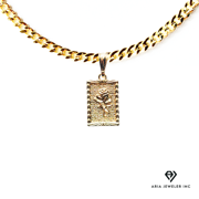 14K Bonded Gold Cuban Chain with Square Rose Charm, Best Unisex Christmas Gift for Women, Men, Girlfriend, Boyfriend, Her, Bestfriend, 14K Bonded Gold Necklace with Gift Box/Bag by Aria Jeweler