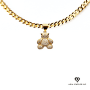 14K Bonded Gold Cuban Chain with Teddy Bear Charm, Best Unisex Christmas Gift for Women, Men, Girlfriend, Boyfriend, Her, Bestfriend, 14K Bonded Gold Necklace with Gift Box/Bag by Aria Jeweler