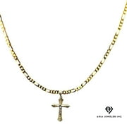 14K Bonded Gold Mariner Chain with Diamond Jesus Cross Charm, Best Unisex Christmas Gift for Women, Men, Girlfriend, Boyfriend, Her, 14K Bonded Gold Necklace with Gift Box/Bag by Aria Jeweler