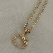 14K Bonded Gold Figaro Chain with Hello Kitty Charm, Best Unisex Christmas Gift for Women, Men, Girlfriend, Boyfriend, Her, Bestfriend, 14K Bonded Gold Necklace with Gift Box/Bag by Aria Jeweler