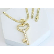 14K Bonded Gold Figaro Chain with Key Charm, Best Unisex Christmas Gift for Women, Men, Girlfriend, Boyfriend, Her, Bestfriend, 14K Bonded Gold Necklace with Gift Box/Bag by Aria Jeweler