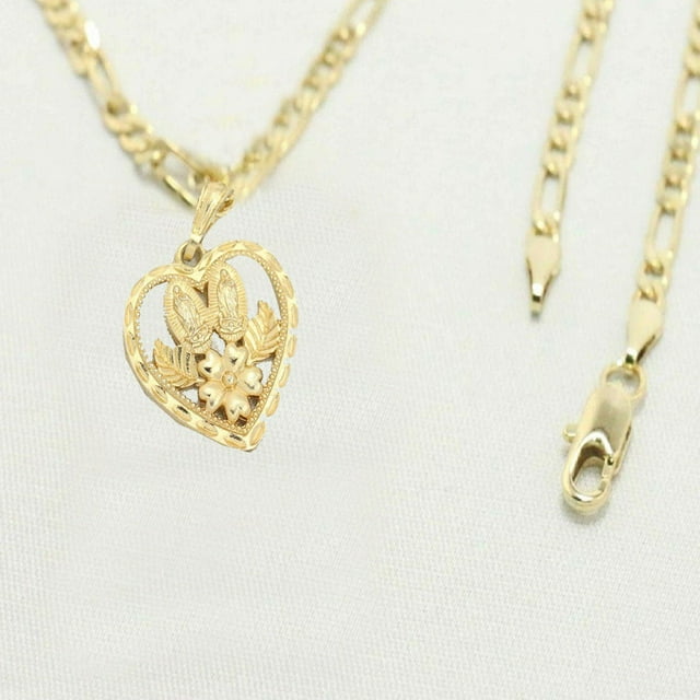 14K Bonded Gold Figaro Chain with Saint Heart Charm, Best Unisex