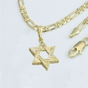 14K Bonded Gold Figaro Chain with Star David Charm, Best Unisex Christmas Gift for Women, Men, Girlfriend, Boyfriend, Her, Bestfriend, 14K Bonded Gold Necklace with Gift Box/Bag by Aria Jeweler