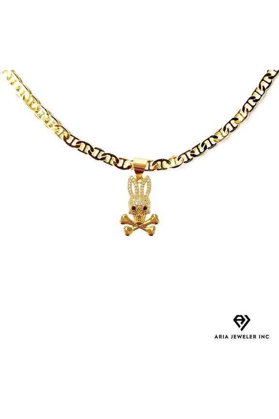 14K Bonded Gold Necklace, 20 Inches Mariner Chain with Bunny Cross Pendent