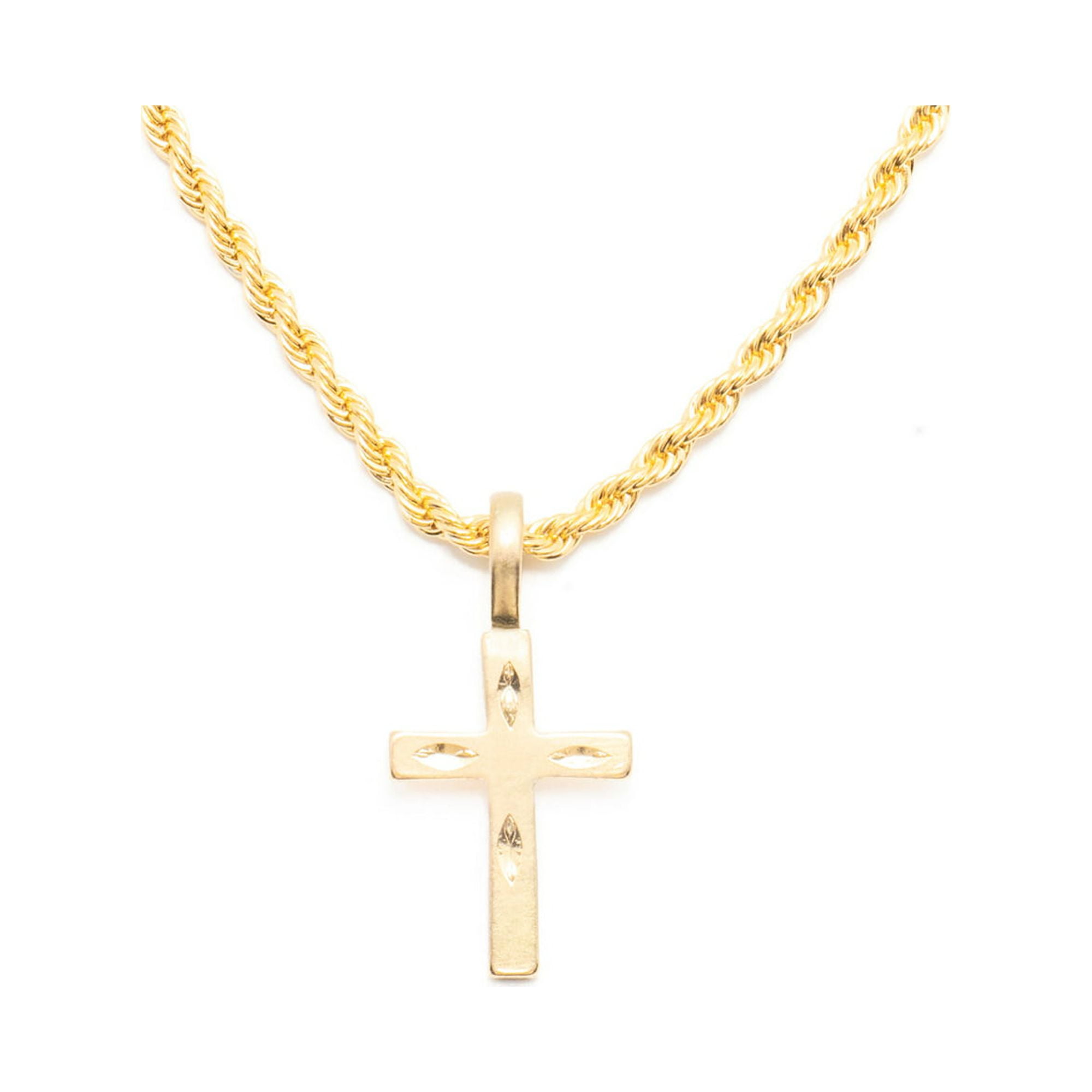 14K Bonded Gold Rope Chain with Cross Charm, Best Unisex Christmas Gift for Women, Men