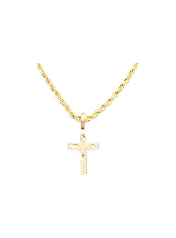 14K Bonded Gold Rope Chain with Cross Charm, Best Unisex Christmas Gift for Women, Men, Girlfriend, Boyfriend, Her, Bestfriend, 14K Bonded Gold Necklace with Gift Box/Bag by Aria Jeweler