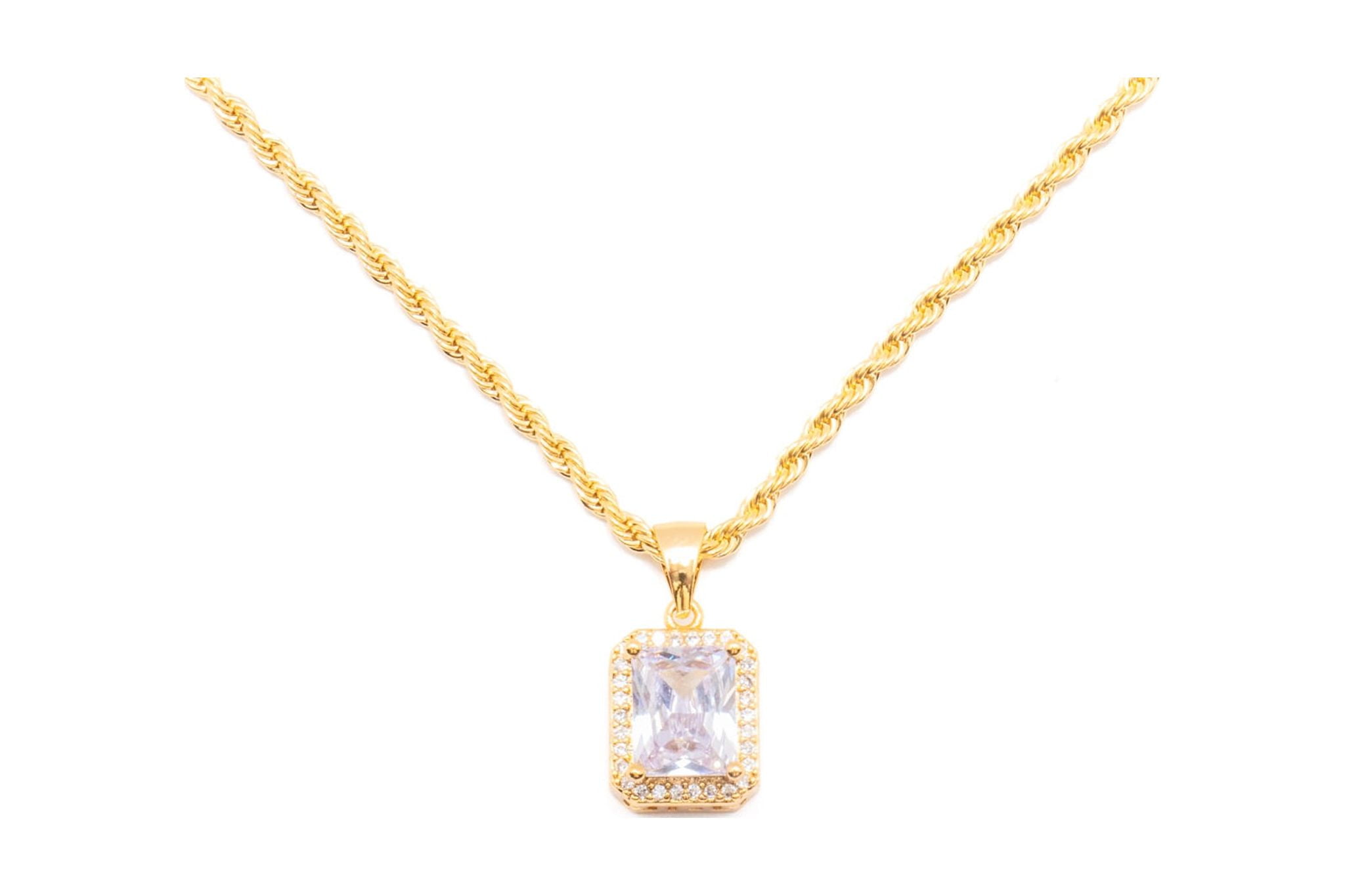 14K Bonded Gold Rope Chain with Diamond Charm, Best Unisex Christmas Gift for Women, Men