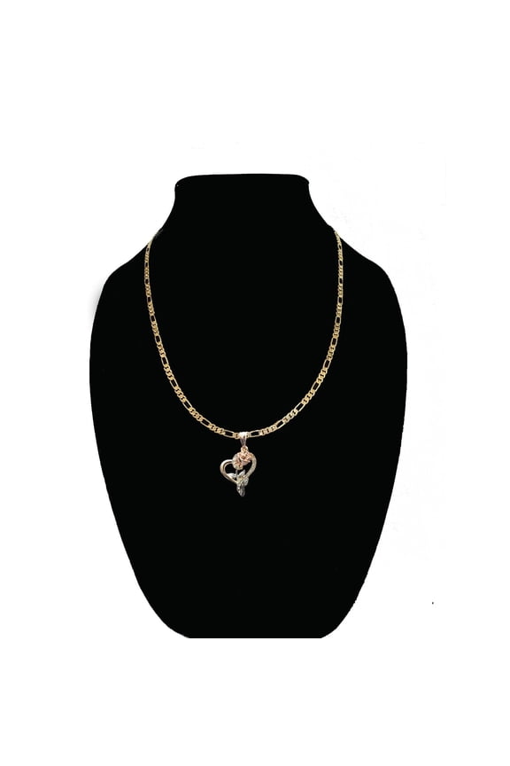 14K Bonded Gold Rose Heart Necklace for Women, Best Unisex Christmas Gift for Women, Men, Her, Boyfriend, Girlfriend – 14K Figaro Chain with Heart Pendant, Best jewelry Gifts