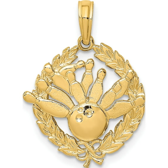 14K Bowling Story in Leaf Circle Charm Yellow Gold Polished Sleek Artisan Sparkle-worthy Designed for those who cherish timeless beauty
