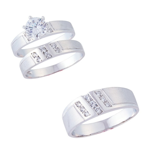 14K Bridal Wedding Trio CZ Set White Gold Rings 0087