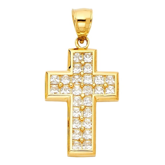 14K CZ Religious Cross Pendant