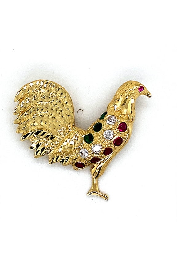 14K CZ Rooster Pendant Unisex Adult