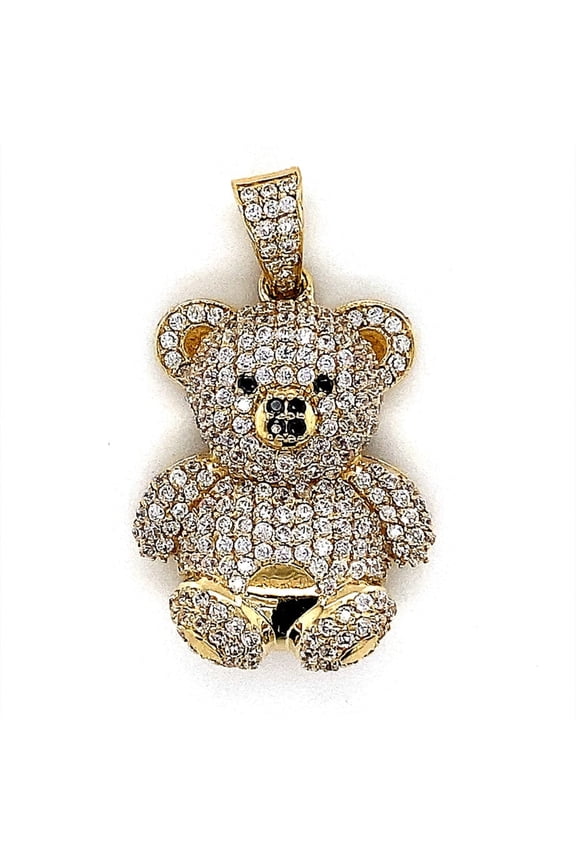 14K CZ Stone Teddy Bear Design Pendant Adult Unisex