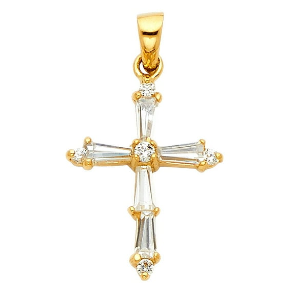 14K Cross CZ Religious Pendant
