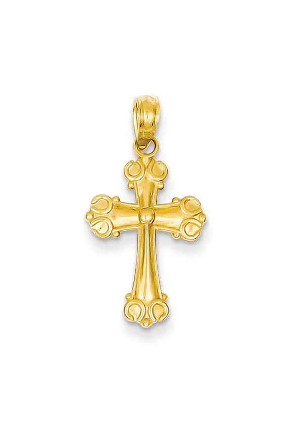 14K Cross with Scroll Tips and Button Center Charm K8416