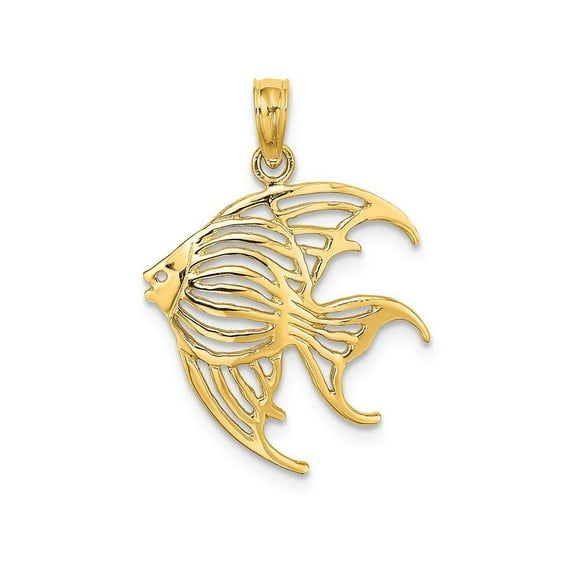 14K Yellow Gold Textured Polished Finish Cut Out ANGELFISH Charm Pendant