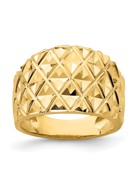 14K Diamond-cut Quilted Pattern Dome Ring R728