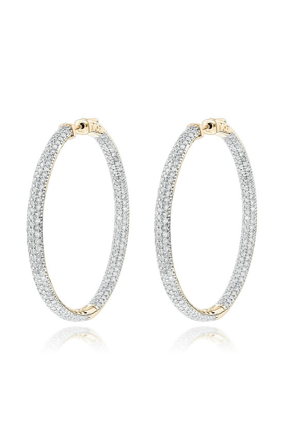 14K Dazzling Natural 7 Ctw Diamond Hoop Inside Out Earrings (Yellow Gold)