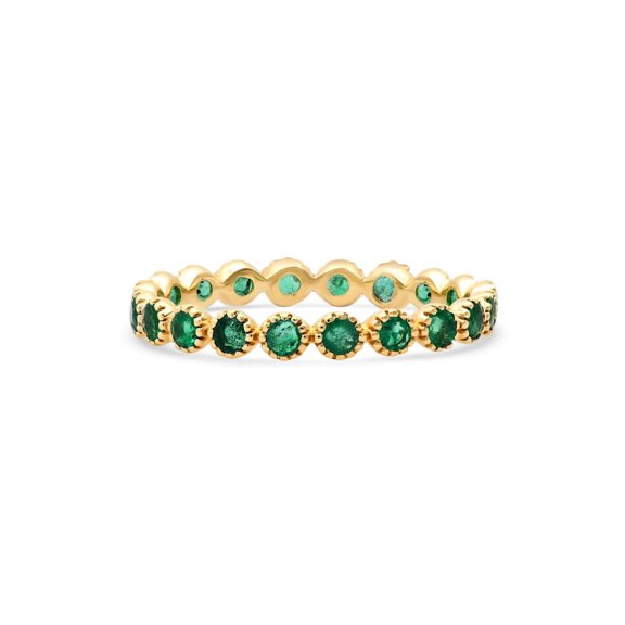 14K Delicate Emerald Gemstone Fleurette Stacking Eternity Band Ring, Multi Gemstone Ring, 925 Sterling Silver Band Gold Plated Mother Gift