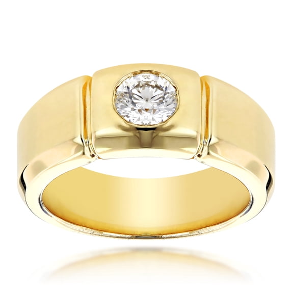 14K Designer Unique Mens Natural 0.5 Ctw Diamond Wedding Ring (Yellow Gold Size 8.5)
