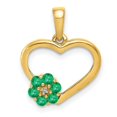 thumbnail image 1 of 14K Diamond & Emerald Heart & Flower Pendant, 1 of 1