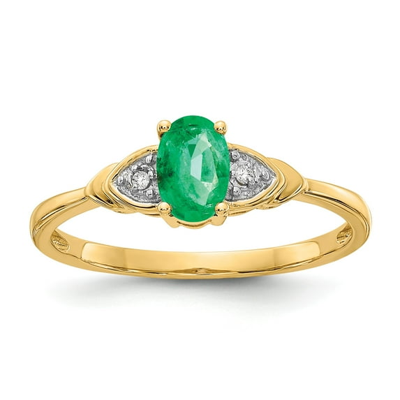 14K Diamond & Emerald Ring in 14k Yellow Gold - Size 7