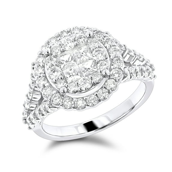 14K Diamond Engagement Ring Princess Cut Round Natural Diamonds (White Gold Size 5.5)
