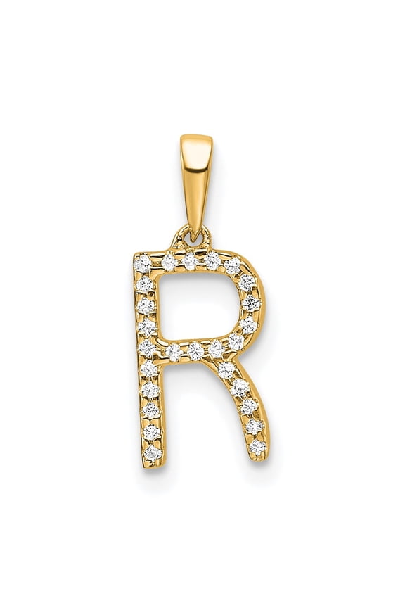 14K Diamond Letter R Initial Pendant