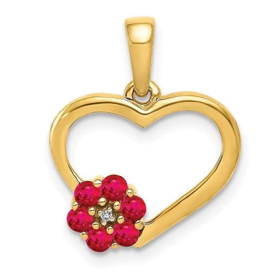 14K Diamond & Ruby Heart with Flower Pendant