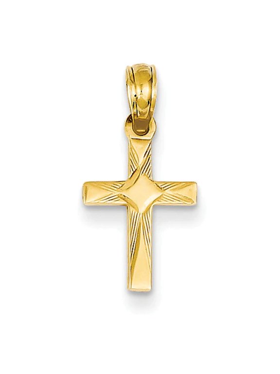 14K Diamond Shape Center Mini Cross Charm K8373