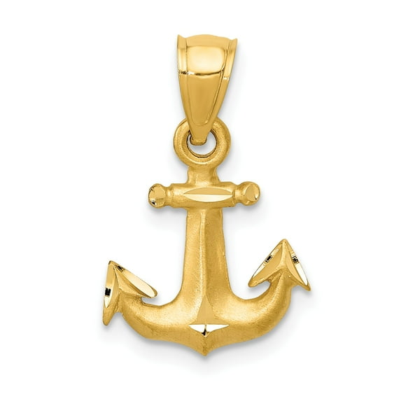 14K Diamond-cut Anchor Pendant in 14k Yellow Gold