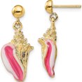 thumbnail image 1 of 14K Yellow Gold Feminine, Treasure-Worthy Polished 15.6 Mm 10.1 White And Pink Enamel Conch Shell Dangle Earrings, 1 of 4