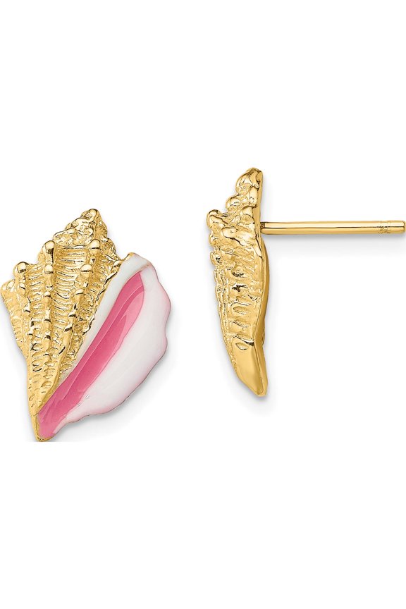 14K ENAMEL CONCH SHELL POST EARRINGS / PINK & WHITE