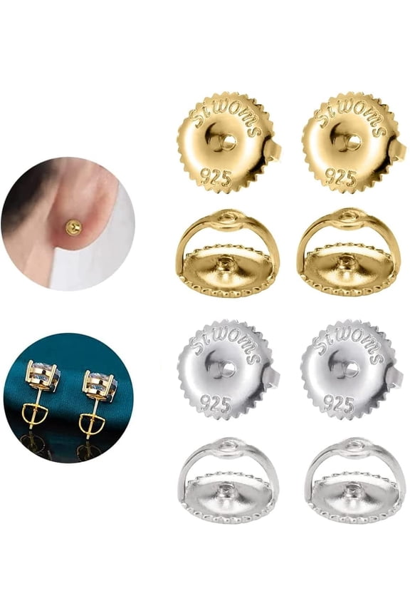 14K Earring Screw Backs Replacement - Hypoallergenic Screwbacks for 0.028" Threaded Post Earring (4 Pairs)