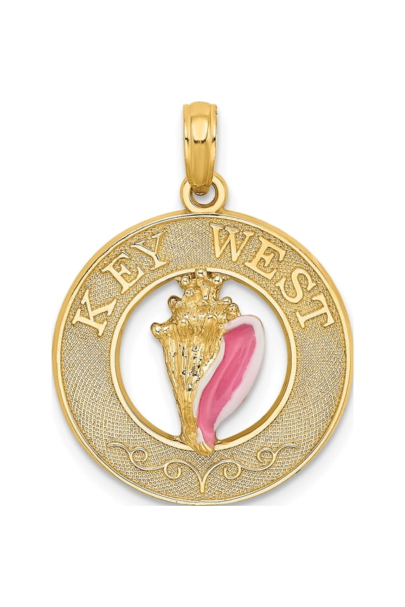 14K Enamel Conch Shell w KEY WEST Circle Charm Yellow Gold Material Vibrant Exquisite Enchanting A classic choice for celebrating love and achievement